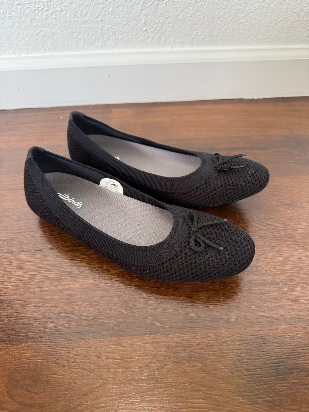 Allbirds Tree Breezer Bow Flats Black Sz 8.5 Minimalist Dainty Office Career